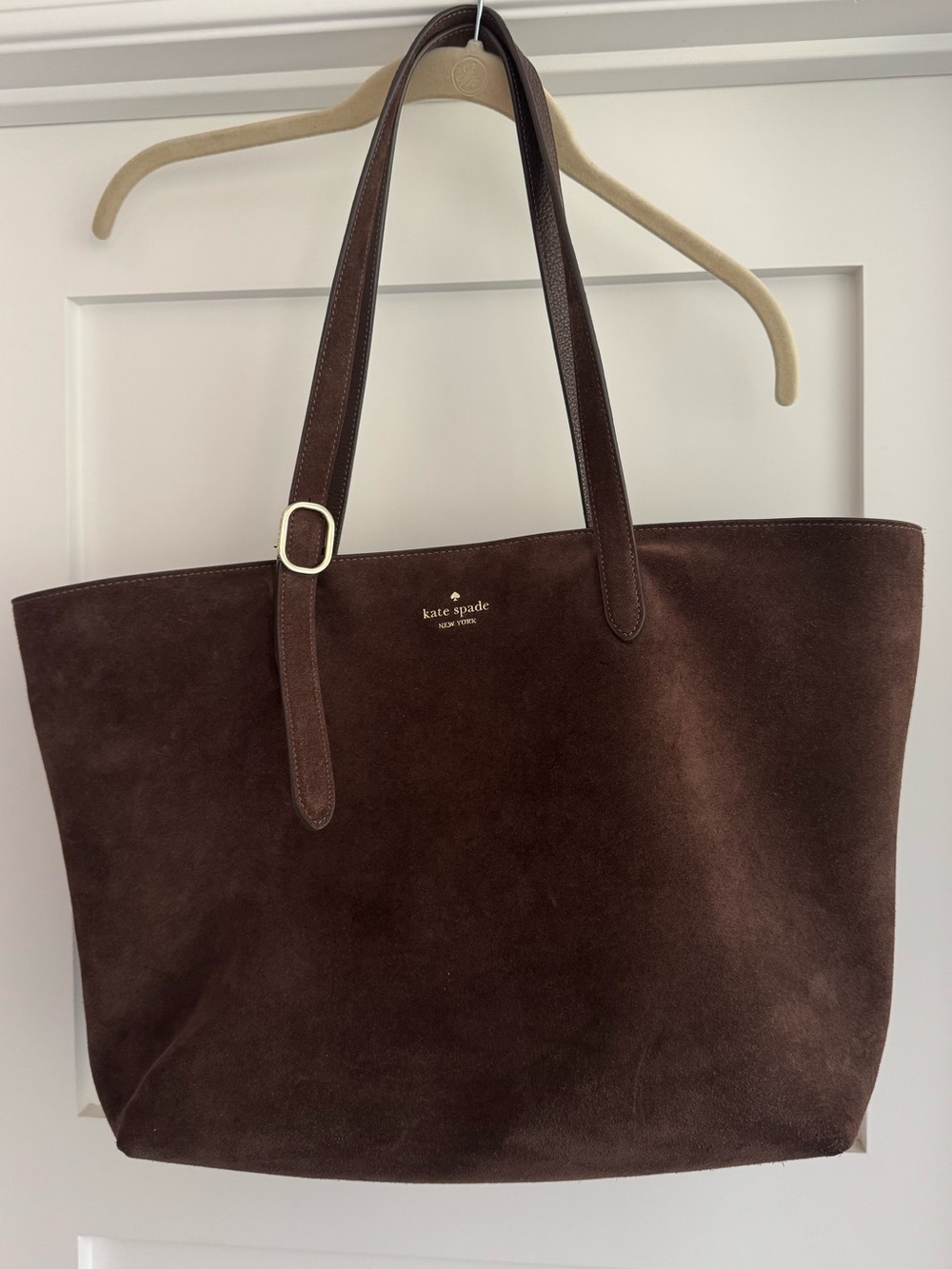Kate Spade Chocolate Brown Suede Tote with Leather Straps